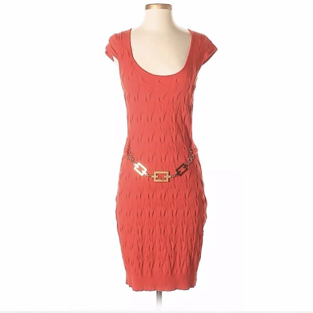 Milly 5F X Bergdorf Goodman Red Sweater Belted Dress S Short Sleeves